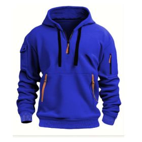 Dropped Shoulder Hooded Sweatshirt Men's Women's Plus Size Loose Pullover Fashion Sweatshirt (Option: Blue-M-1pcs)