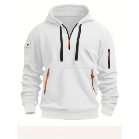 Dropped Shoulder Hooded Sweatshirt Men's Women's Plus Size Loose Pullover Fashion Sweatshirt (Option: White-XXL-1pcs)