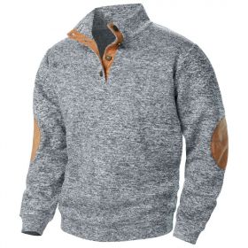 Men's Stand Collar Knitted Joint Stitching Casual Jacquard Cardigan Sweater (Option: Light Gray-M)