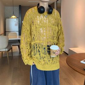 Early Spring Design Hollow Loose Thin Sweater (Option: Yellow-L)