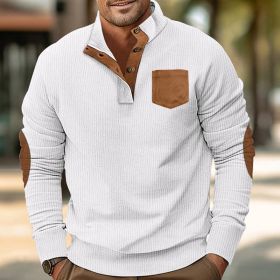 Patch Pocket Jacket Stand Collar Long Sleeve Corduroy Multicolor Hoodie (Option: White-XXXL)