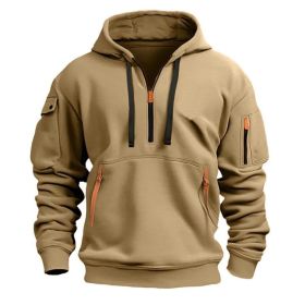 Dropped Shoulder Hooded Sweatshirt Men's Women's Plus Size Loose Pullover Fashion Sweatshirt (Option: Khaki-XL-2pcs)