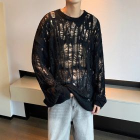 Early Spring Design Hollow Loose Thin Sweater (Option: Black-XL)