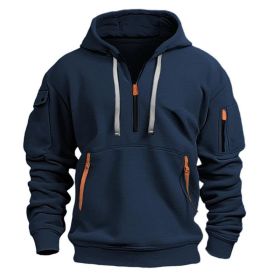 Dropped Shoulder Hooded Sweatshirt Men's Women's Plus Size Loose Pullover Fashion Sweatshirt (Option: Navy Blue-4XL-1pcs)