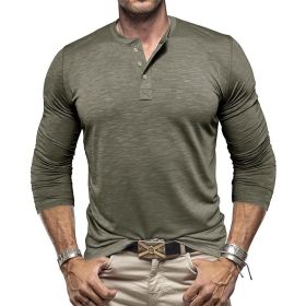 Men's Long-sleeved Henry Collar T-shirt (Option: Army Green-XL)